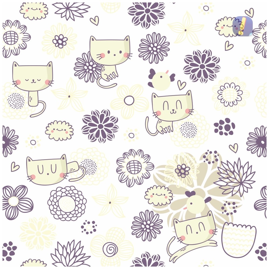 Papel de parede gatinhos kawaii lilás